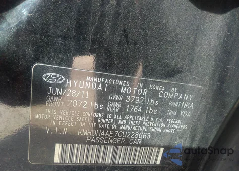 2012 Hyundai Elantra Limited (Ulsan Plant) from USA, damaged, VIN KMHDH4AE7CU228663